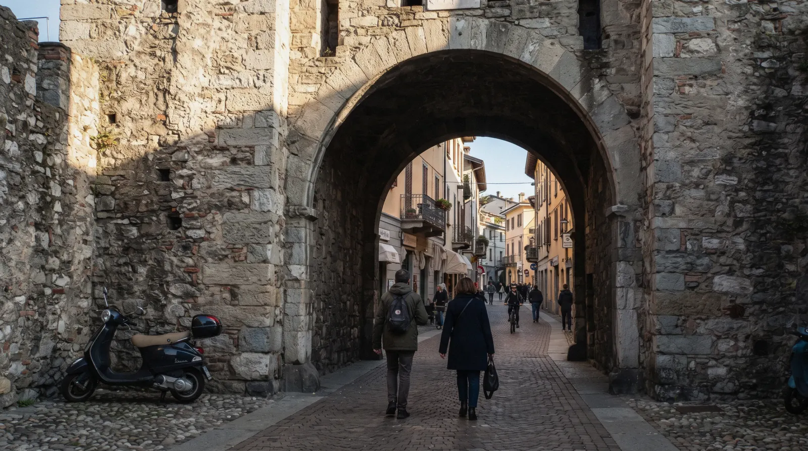 Porta Torre gate tower on the walking route of what to see in Como's old town